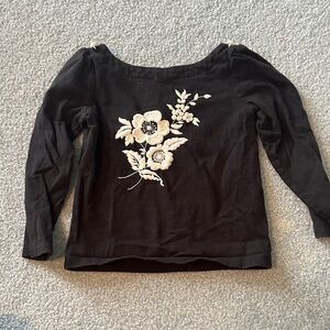 Janie and Jack Black Top with White Floral Design